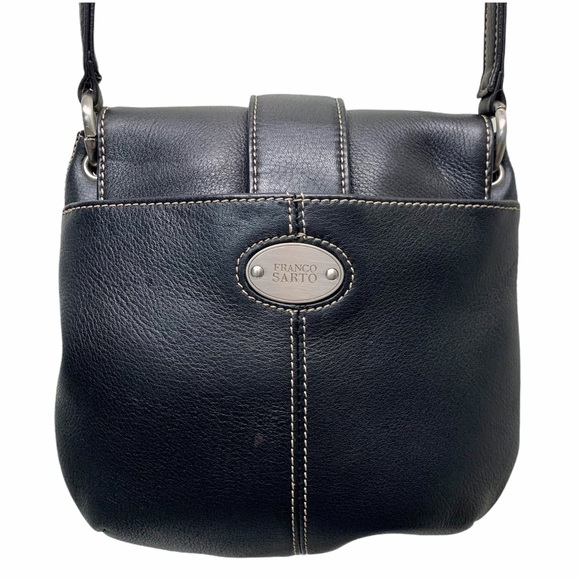 FRANCO SARTO Leather Bag Silver Buckle Snap black saddle Crossbody 9” - Picture 3 of 6